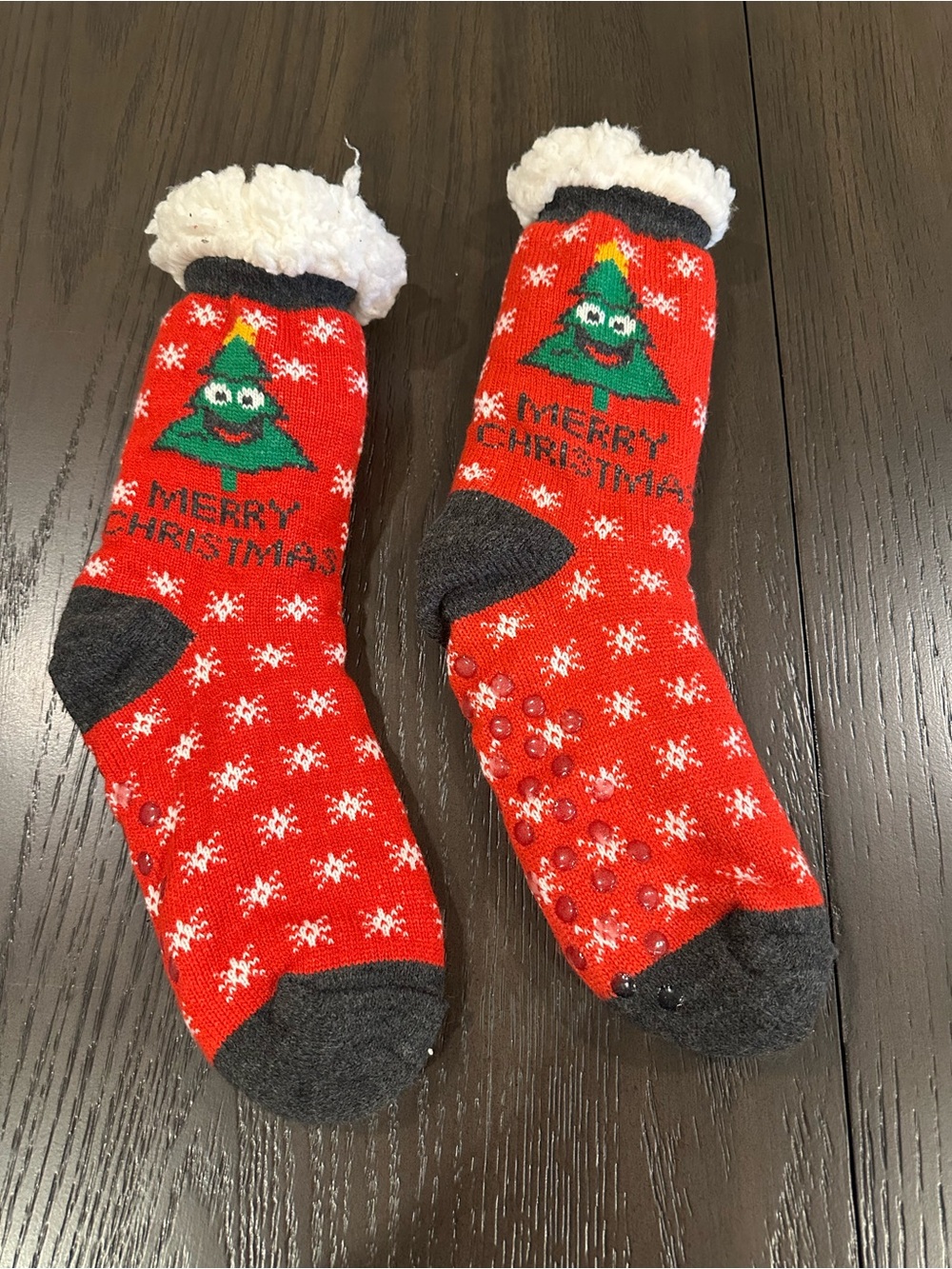 Cozy Red 'Merry Christmas' Holiday Gripper Socks
